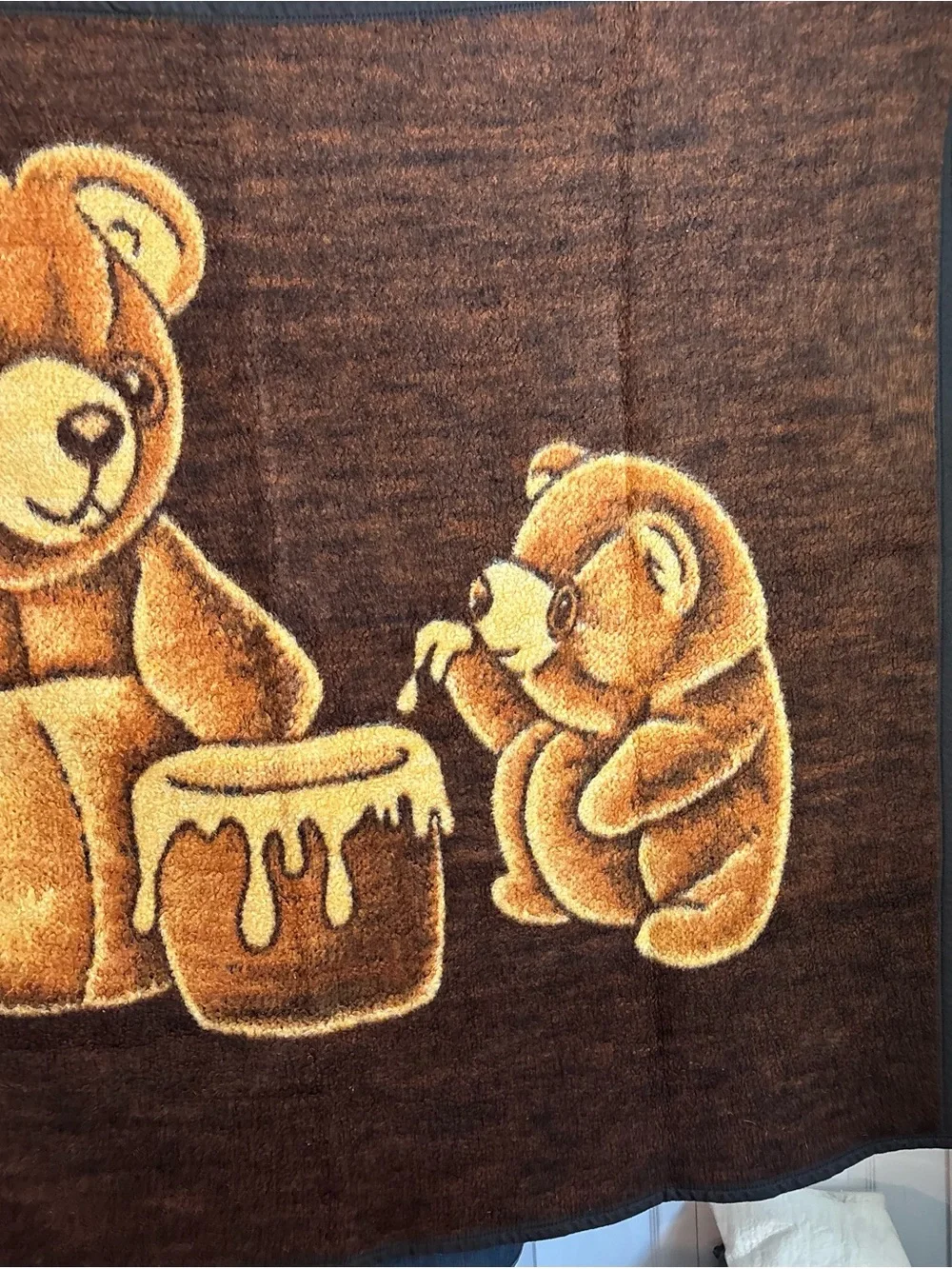 Vintage Biederlack Reversible Blanket Teddy Bear with Honey Pot Throw USA